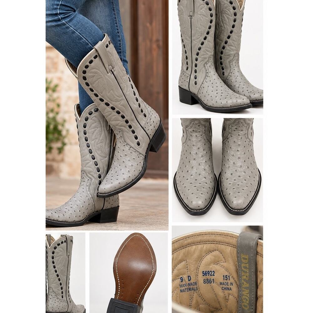 Durango Women’s Cowboy Boots Size 9D Gray Faux Ostrich Western New Without Box